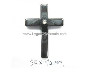 Hematite Cross Pendant 30x42mm Rhinestone